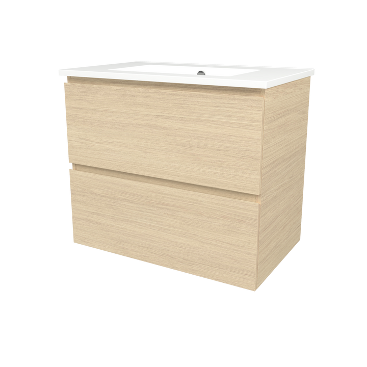 Elemental Plus Vanity Silk Primavera Oak 750mm Centre Bowl Alpha Top Floor Standing