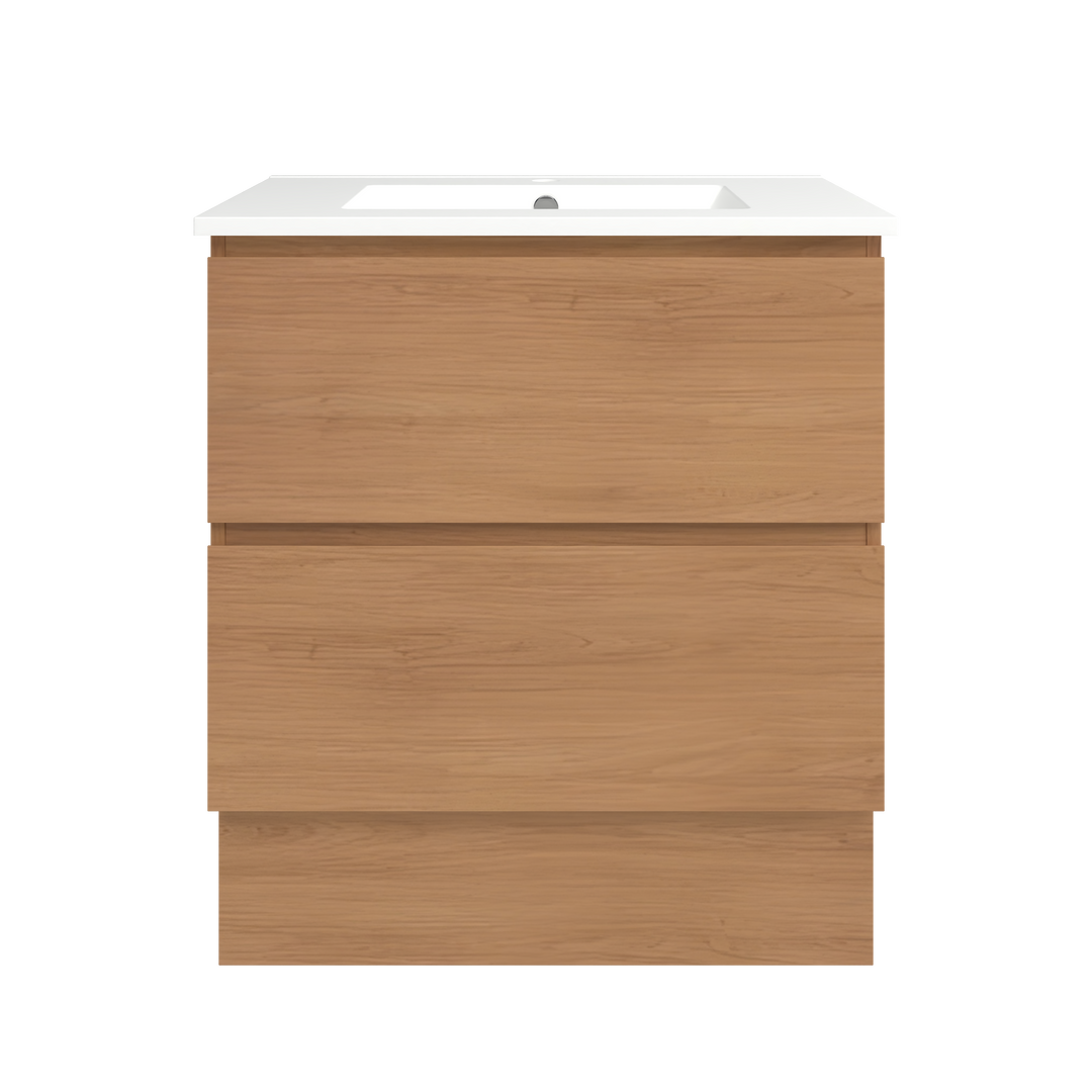 Elemental Plus Vanity Tassie Oak 750mm Centre Bowl Alpha Top Floor Standing