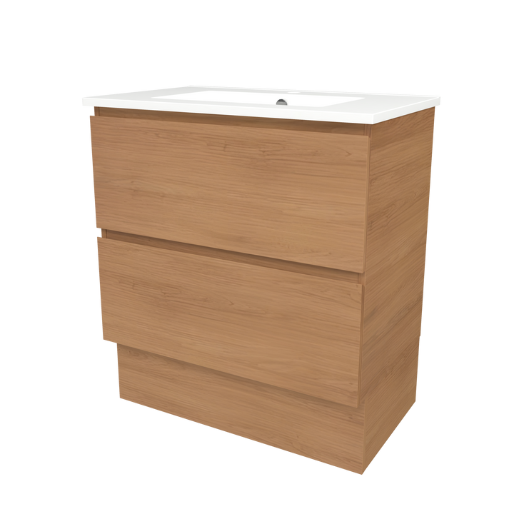Elemental Plus Vanity Tassie Oak 750mm Centre Bowl Alpha Top Floor Standing