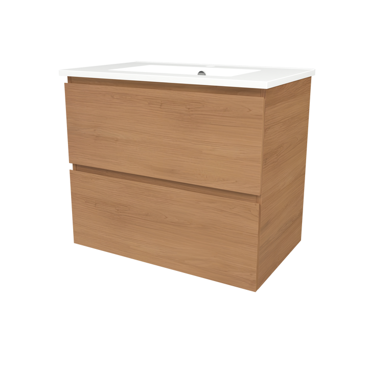 Elemental Plus Vanity Tassie Oak 750mm Centre Bowl Alpha Top Floor Standing