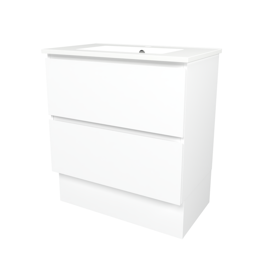 Elemental Plus Vanity White Ultra Matt 750mm Centre Bowl Alpha Top Floor Standing