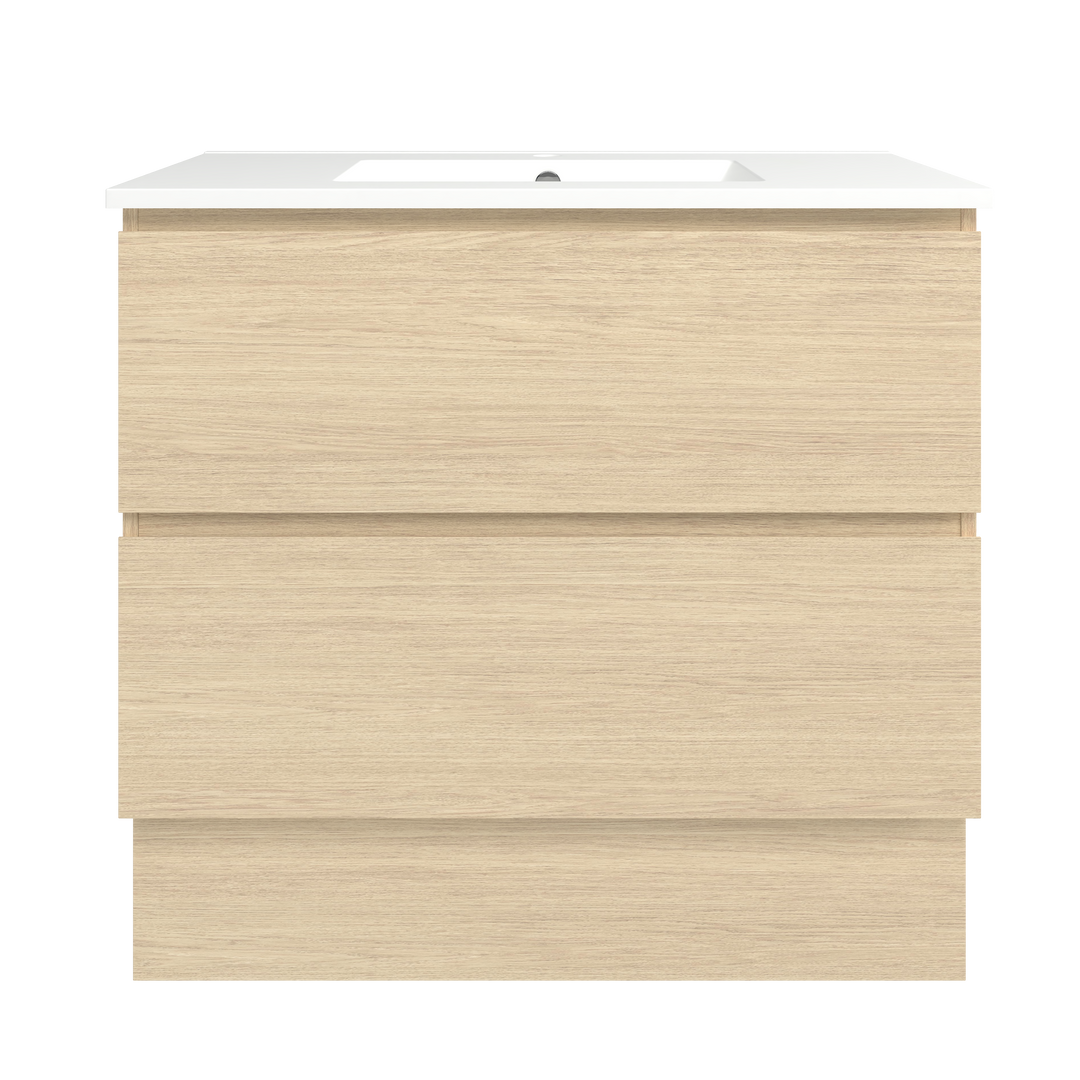 Elemental Plus Vanity Silk Primavera Oak 900mm Centre Bowl Alpha Top Floor Standing