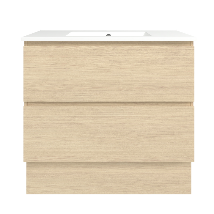 Elemental Plus Vanity Silk Primavera Oak 900mm Centre Bowl Alpha Top Floor Standing