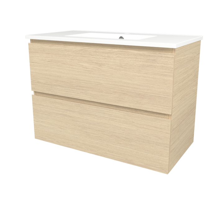 Elemental Plus Vanity Silk Primavera Oak 900mm Centre Bowl Alpha Top Floor Standing