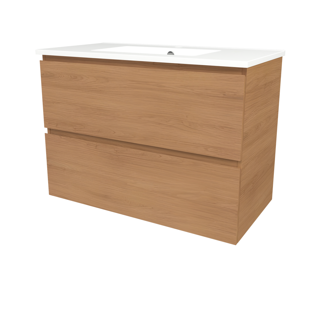 Elemental Plus Vanity Tassie Oak 900mm Centre Bowl Alpha Top Floor Standing