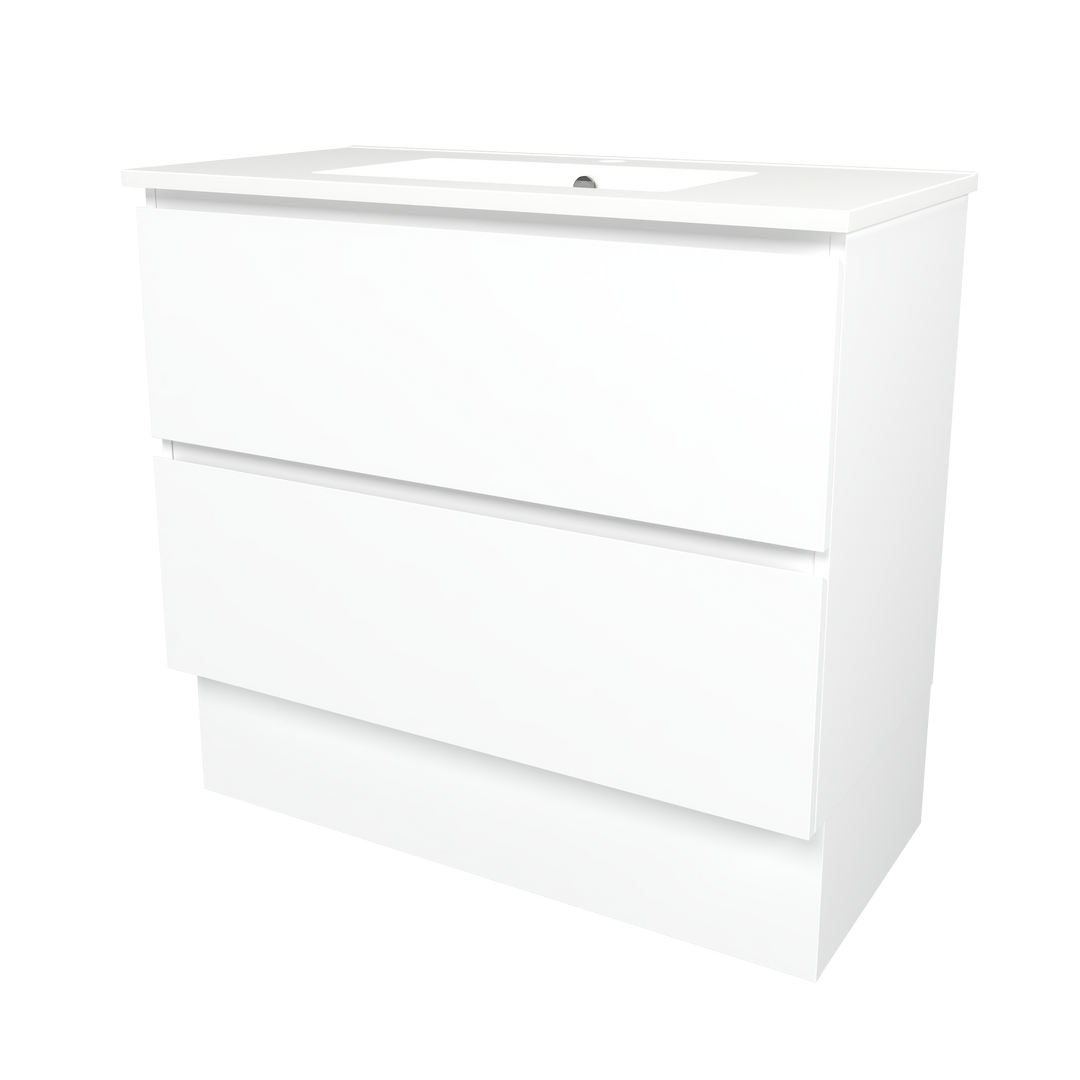 Elemental Plus Vanity White Ultra Matt 900mm Centre Bowl Alpha Top Floor Standing