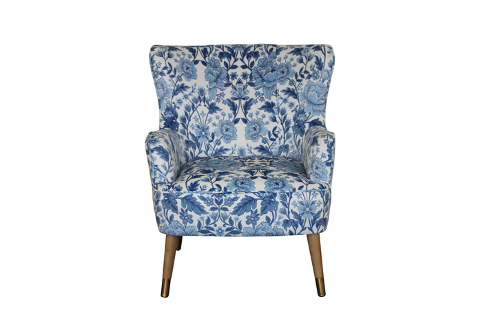 East Hampton Chair Blue and White floral velvet