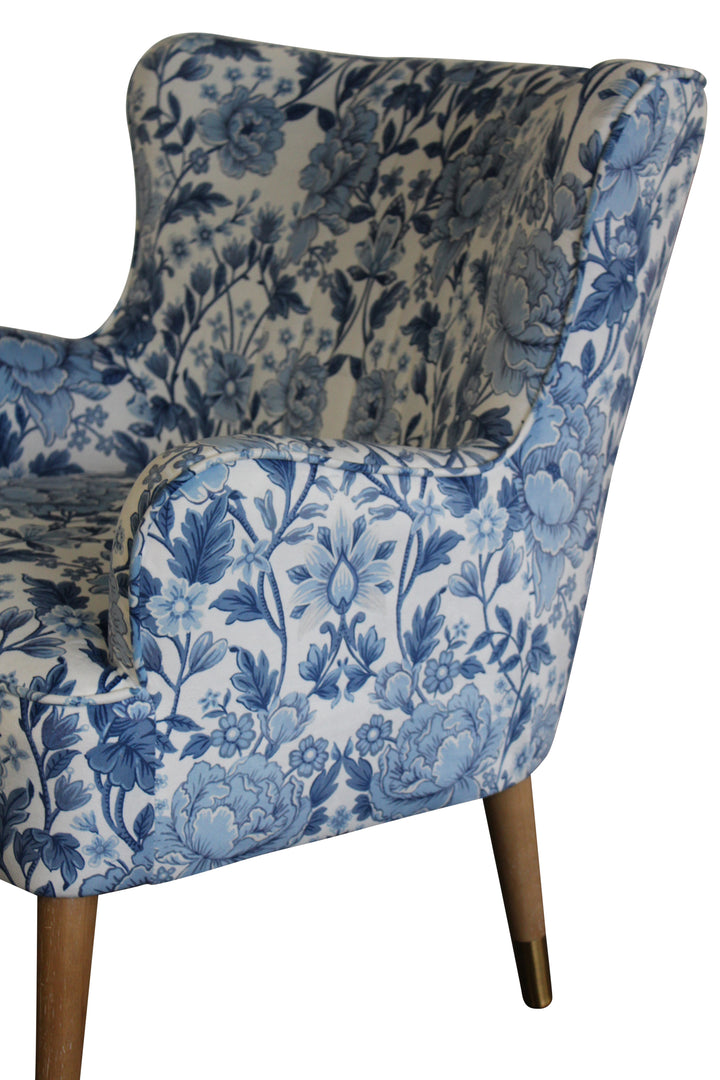 East Hampton Chair Blue and White floral velvet