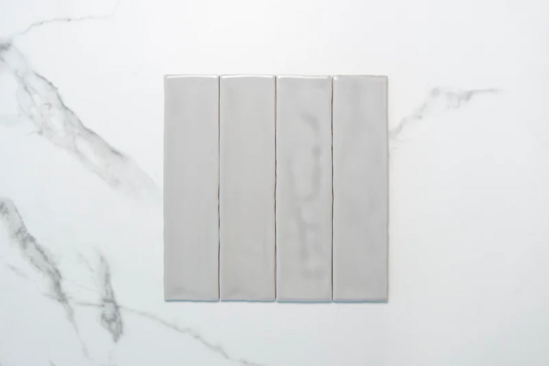 Evolution Grey Gloss 75x300 – Glossy Grey Ceramic Wall Tiles with Smooth Rippled Texture
