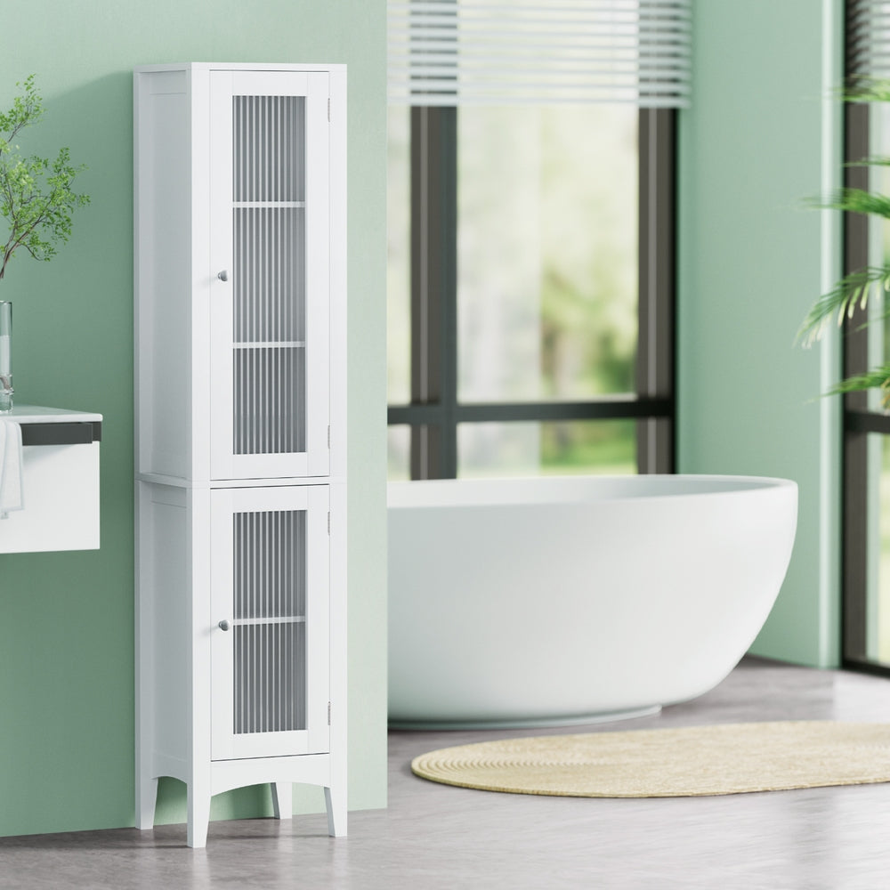 Artiss Bathroom Storage Cabinet 160cm Tall Slim Floor Cupboard Glass Door White – Pilbara Bathroom Warehouse Perth and regional Western Australia
