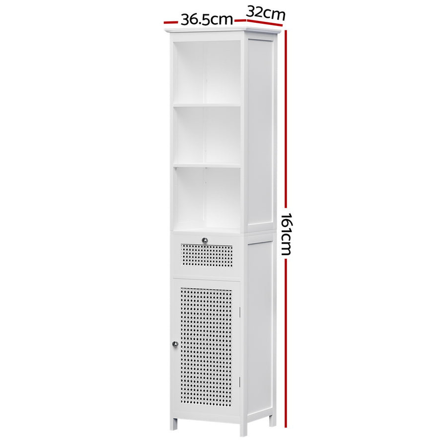 Artiss Bathroom Cabinet Storage 161cm White Rattan Tallboy Toilet Cupboard – Pilbara Bathroom Warehouse Perth and regional Western Australia