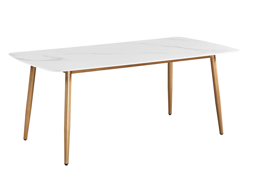 Fiore 180 x 90 Brown/ White Marble Sintered Stone Top Table/Gold legs