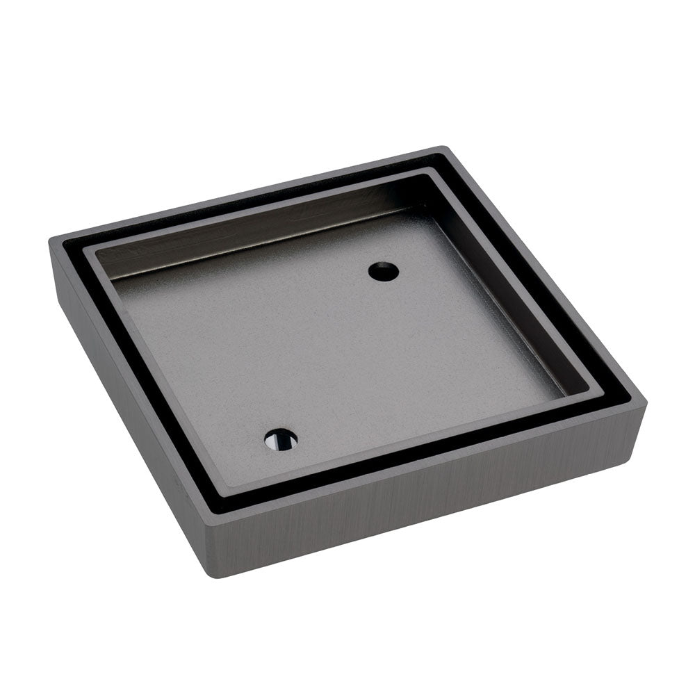 Square Tile Bed Floor Waste, 90mm Outlet, Gun Metal – Pilbara Bathroom Warehouse Perth and regional Western Australia