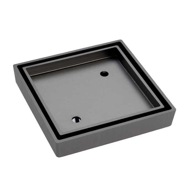 Square Tile Bed Floor Waste, 90mm Outlet, Gun Metal – Pilbara Bathroom Warehouse Perth and regional Western Australia