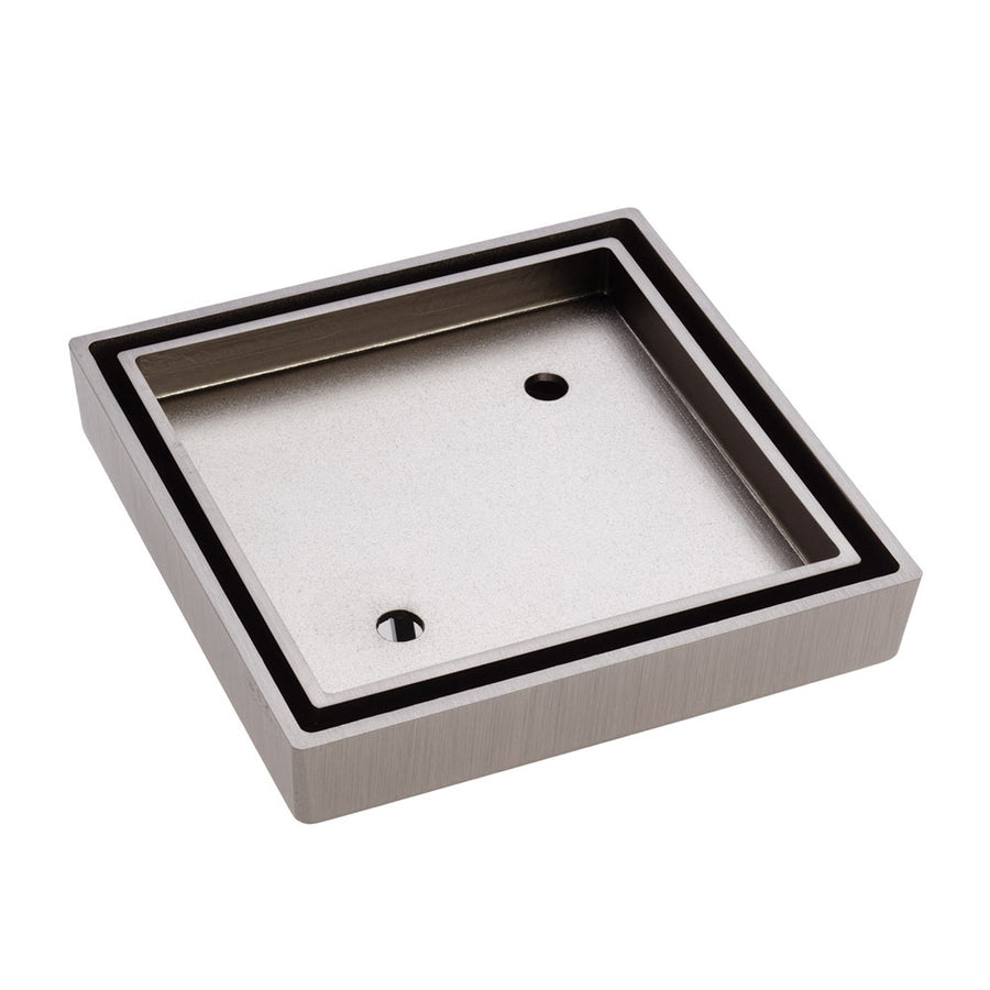 Square Tile Bed Floor Waste, 75mm Outlet, Brushed Nickel – Pilbara Bathroom Warehouse Perth and regional Western Australia