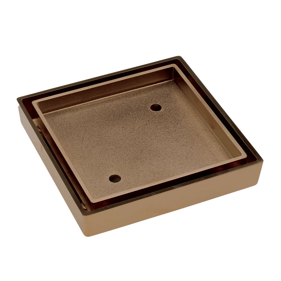 Square Tile Bed Floor Waste, 75mm Outlet, Brushed Copper – Pilbara Bathroom Warehouse Perth and regional Western Australia
