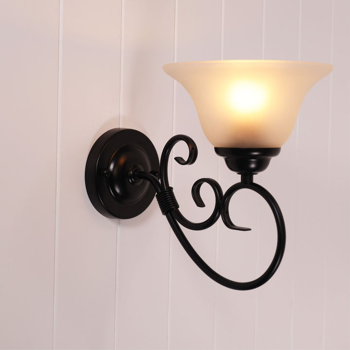 Gaston II Wall Light – Traditional Black & Frosted Glass