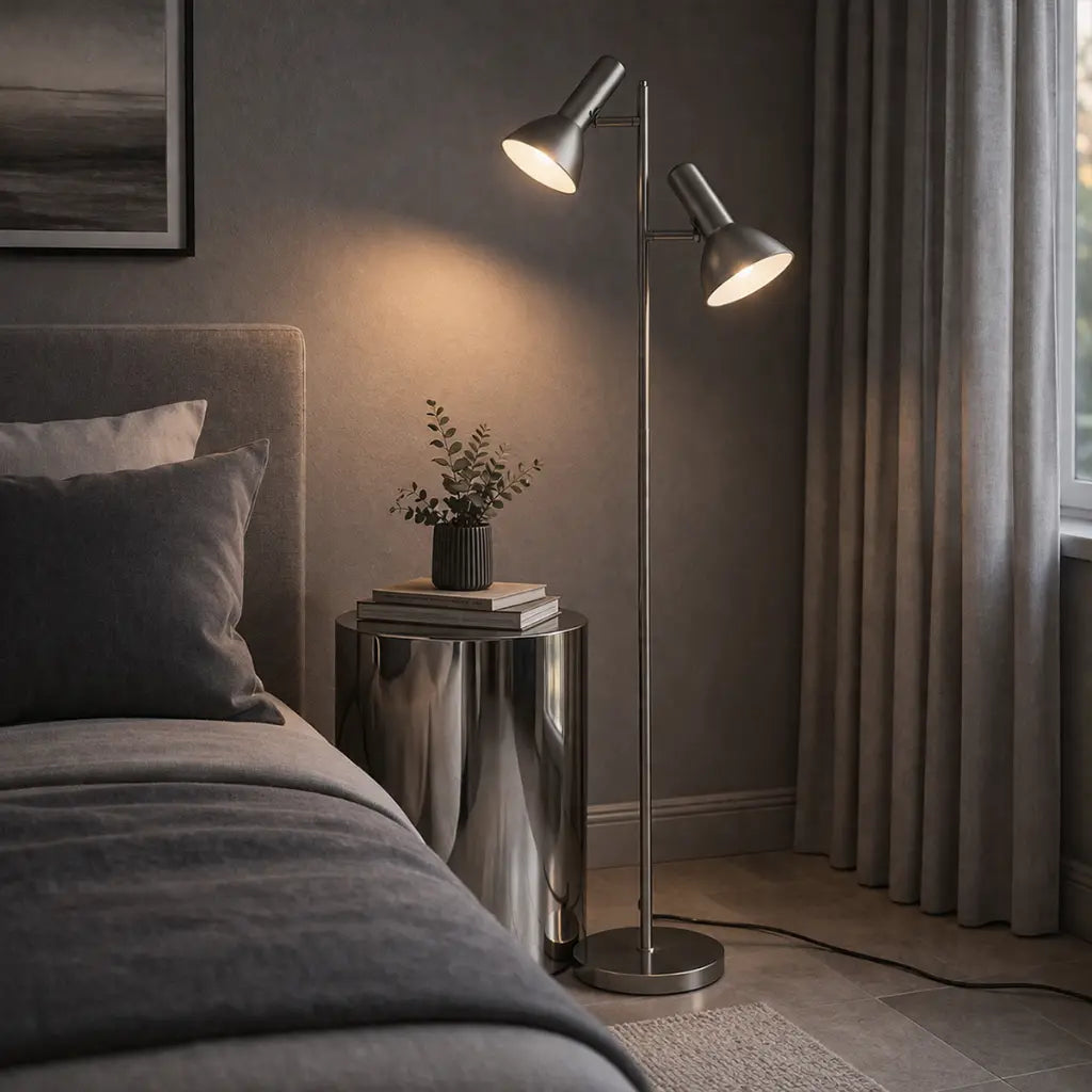 Hyvik Floor Lamp 2Lt in Black, Brass, Nickel or White