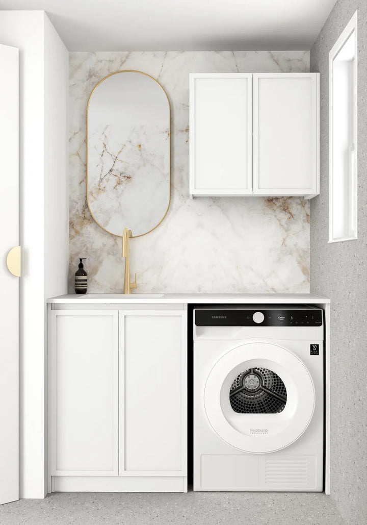 Hampshire White Laundry Kit 1305mm with Stone Top and Sink 1305x600x2100
