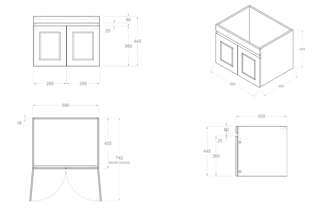 Hampton Mark II 600mm Satin White Wall Hung Vanity