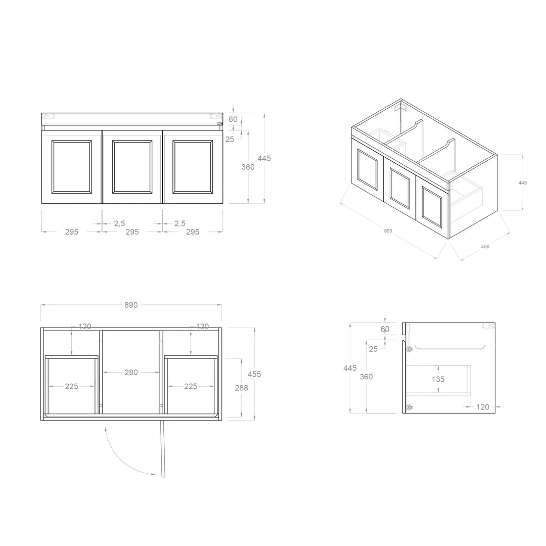 Hampton Mark II 900mm Satin White Wall Hung Vanity