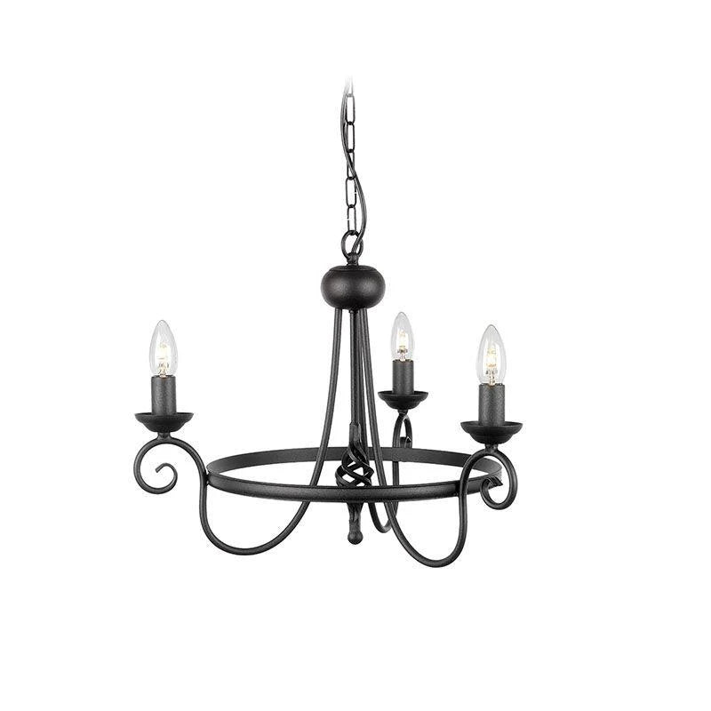 Harlech 3Lt Chandelier E14 in Black and Dark Bronze
