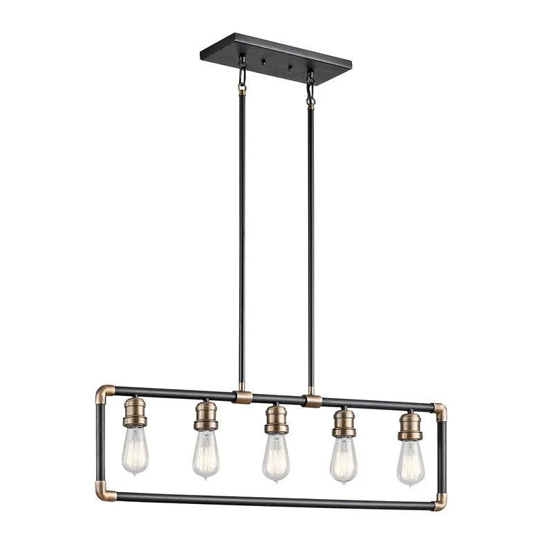 Imahn 5Lt Linear Chandelier - Black and Natural Brass