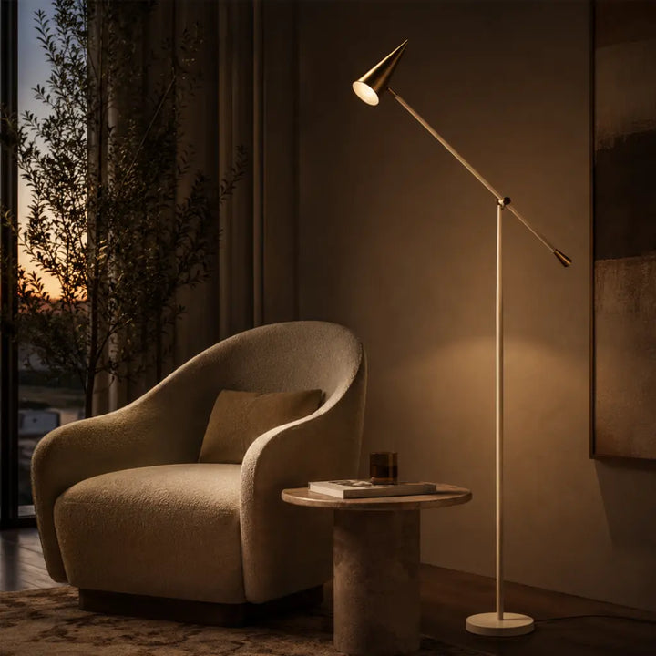 Jibara Floor Lamp in Beige/Brass, Black/Brass
