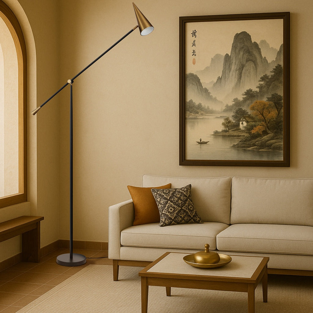 Jibara Floor Lamp in Beige/Brass, Black/Brass