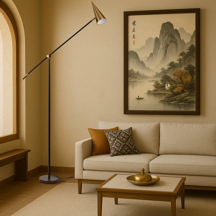 Jibara Floor Lamp in Beige/Brass, Black/Brass
