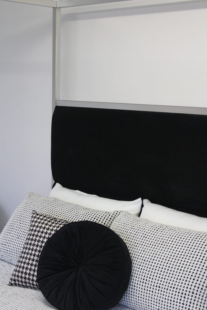 Jordana King Bed Black velvet chrome 4 poster canopy bed