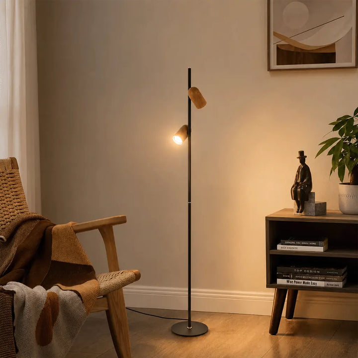 Kindle Floor Lamp 2Lt in Black / Wood