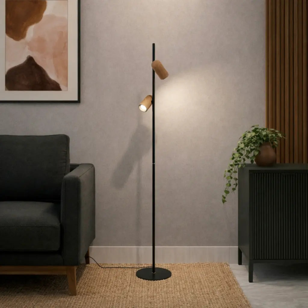 Kindle Floor Lamp 2Lt in Black / Wood
