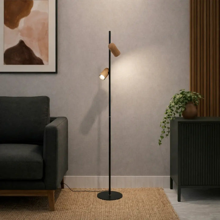 Kindle Floor Lamp 2Lt in Black / Wood