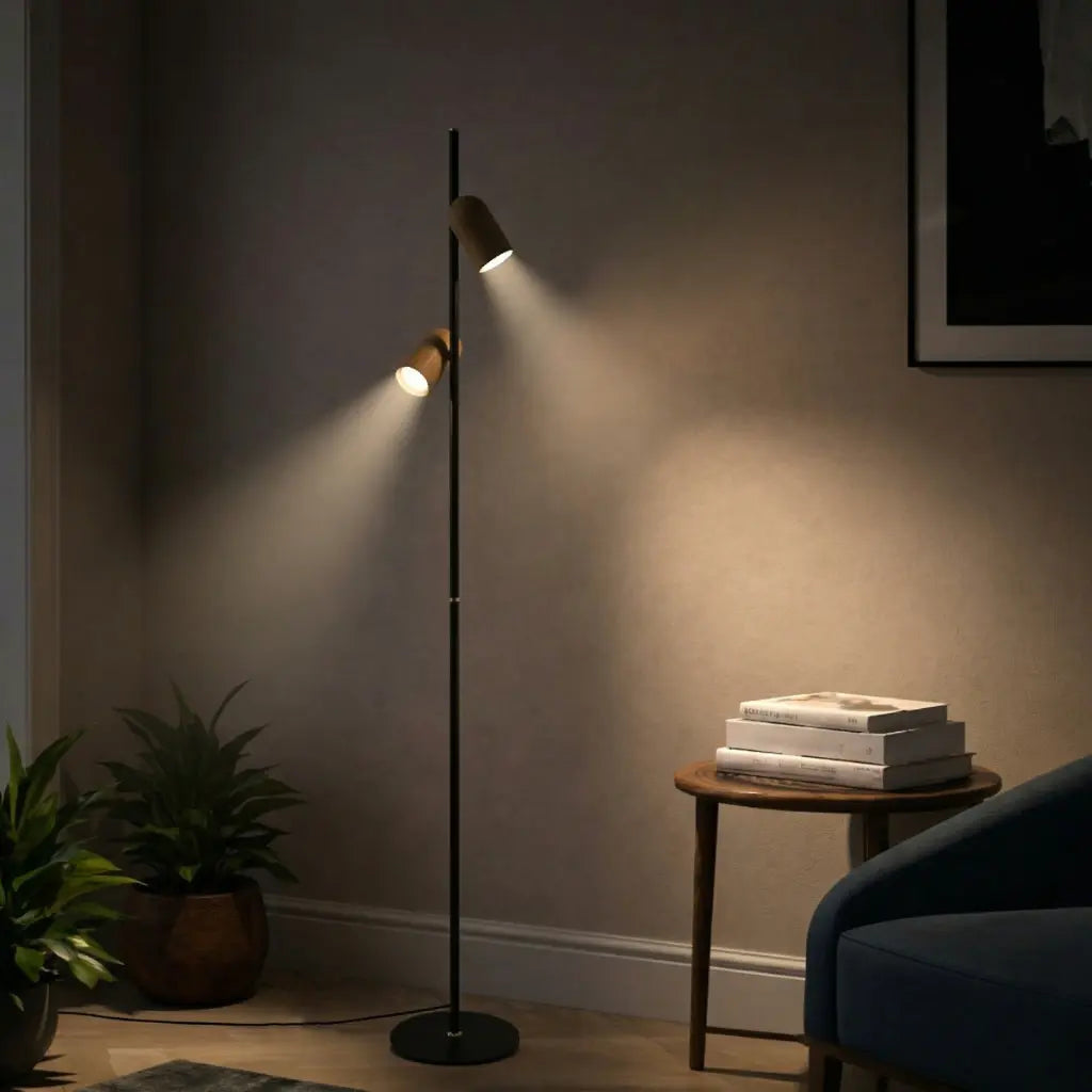 Kindle Floor Lamp 2Lt in Black / Wood