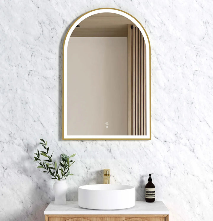 LED Archie 900x600 Brushed Gold Metal Frame Mirror