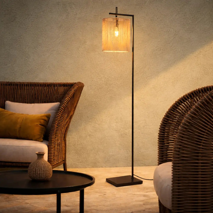 Lyndra Floor Lamp in Bronze/Natural or Gun Metal/Black