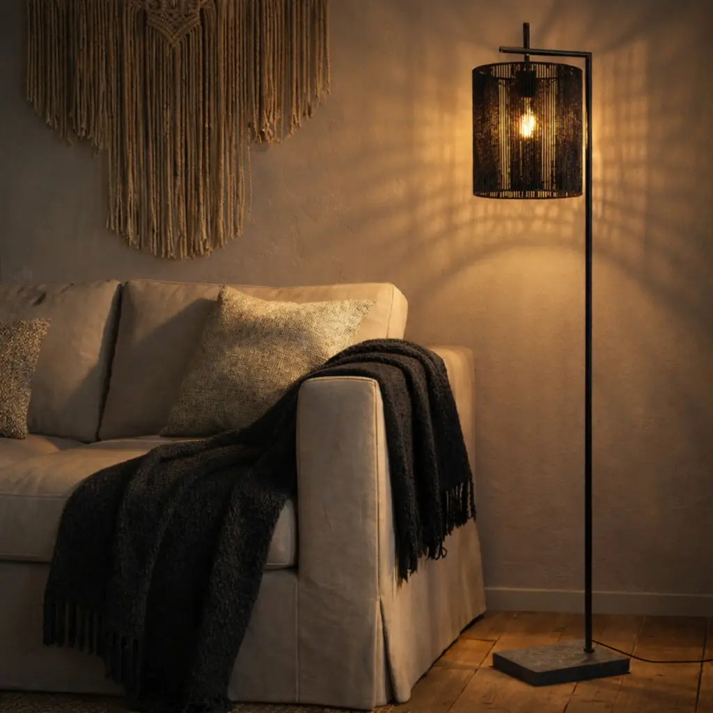 Lyndra Floor Lamp in Bronze/Natural or Gun Metal/Black
