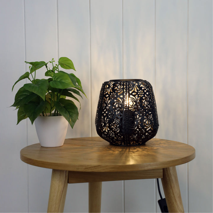 Lace Black Floral Laser Cut Metal Lamp – Elegant & Charming