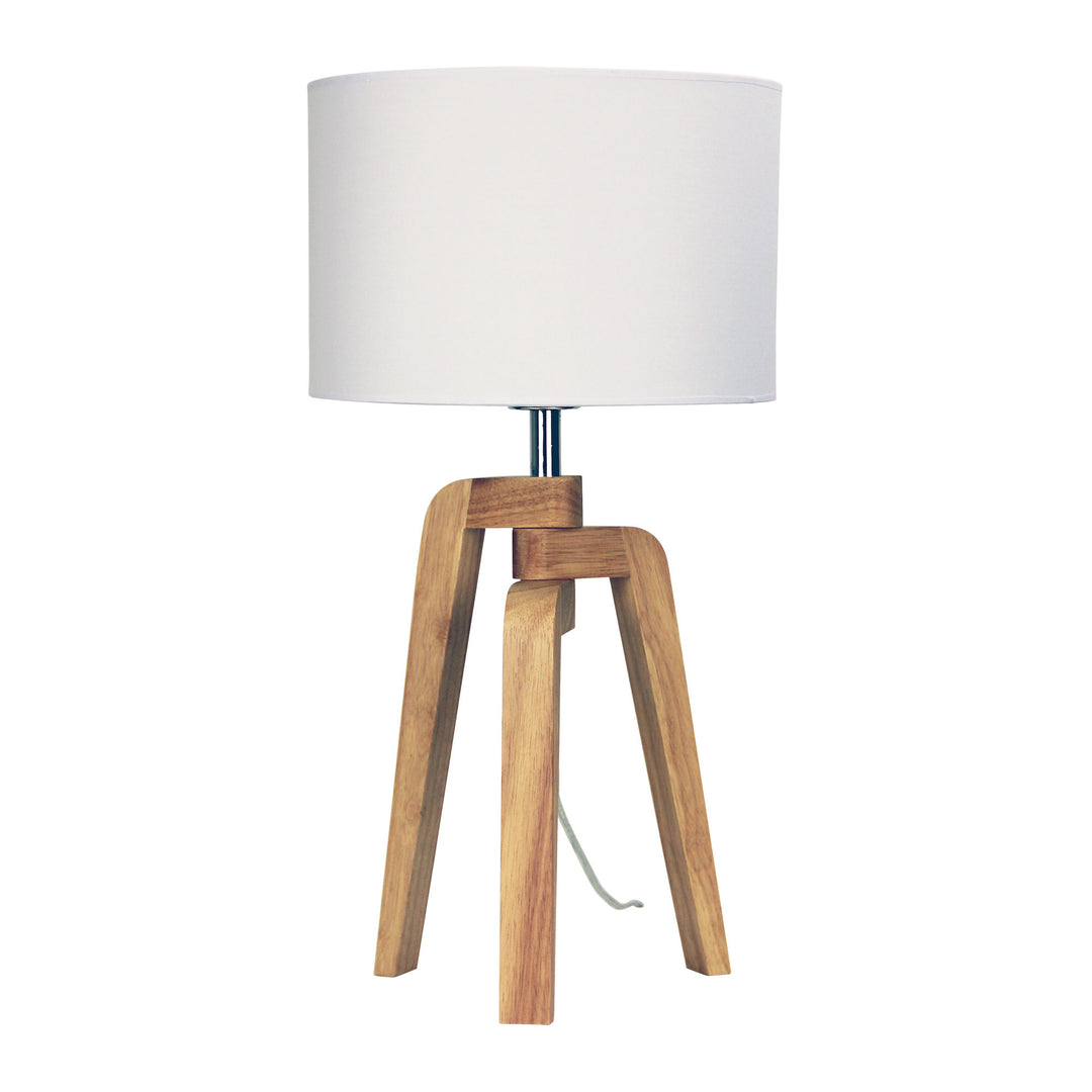 Lund Table Lamp - Scandi Timber Tripod with White Drum Shade