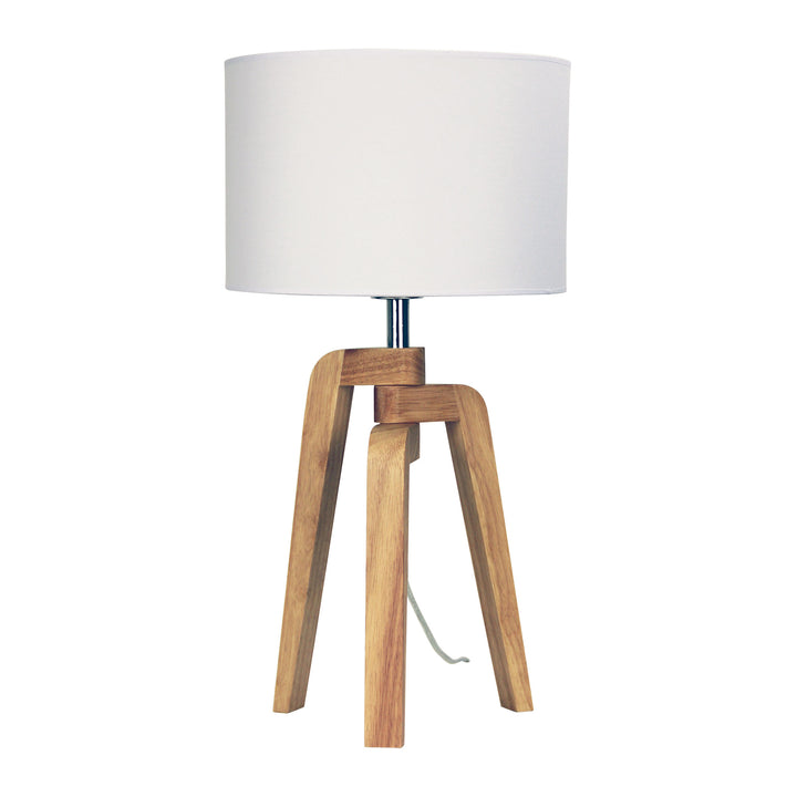 Lund Table Lamp - Scandi Timber Tripod with White Drum Shade