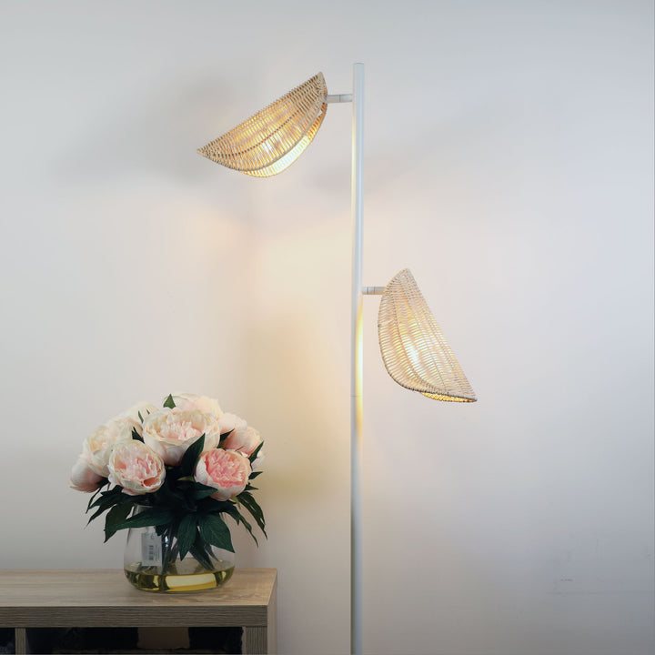 MALTA Rattan Floor Lamp – Adjustable Twin Shades