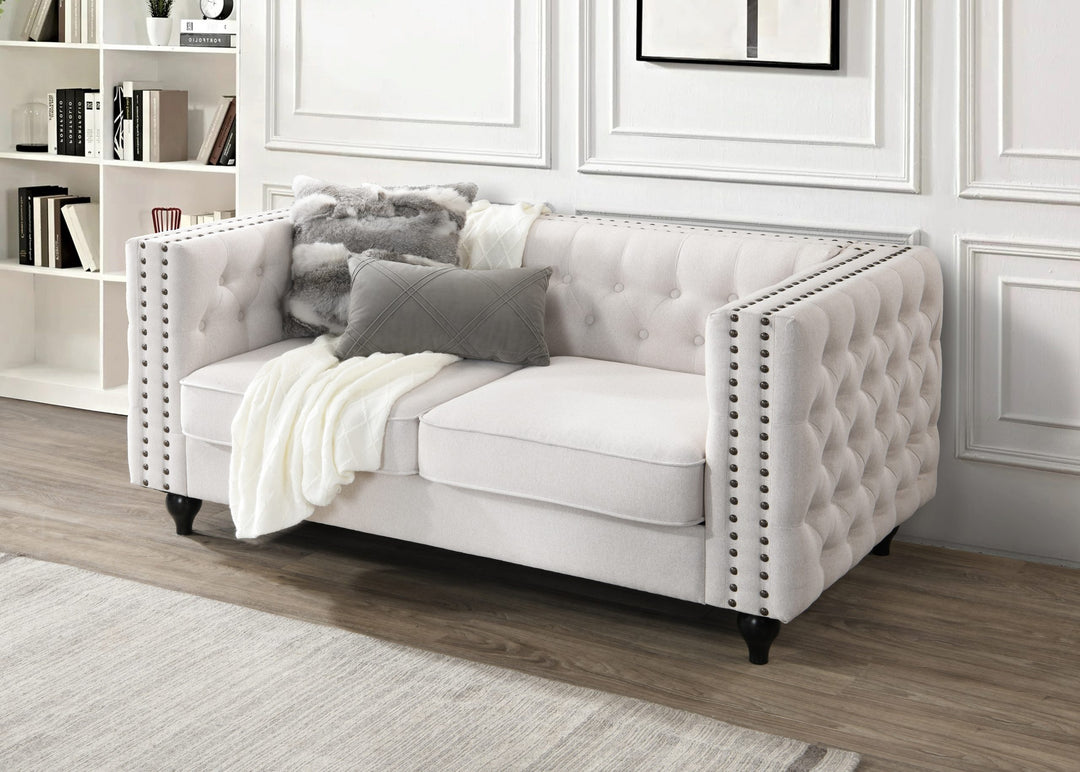 Mayfair 2 Seater Tufted Sofa Natural Fabric
