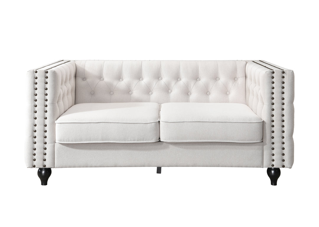 Mayfair 2 Seater Tufted Sofa Natural Fabric