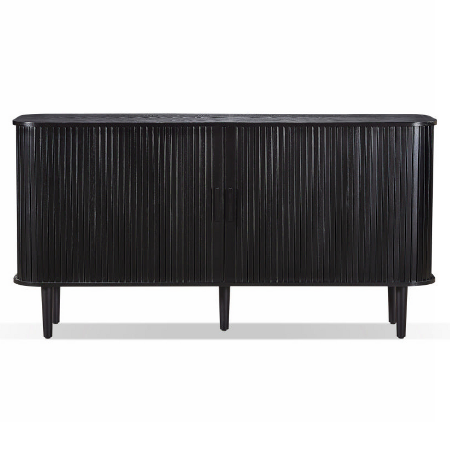 Black sideboard with ribbed texture on a white background