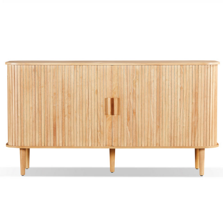 Wooden sideboard with a minimalist design on a white background