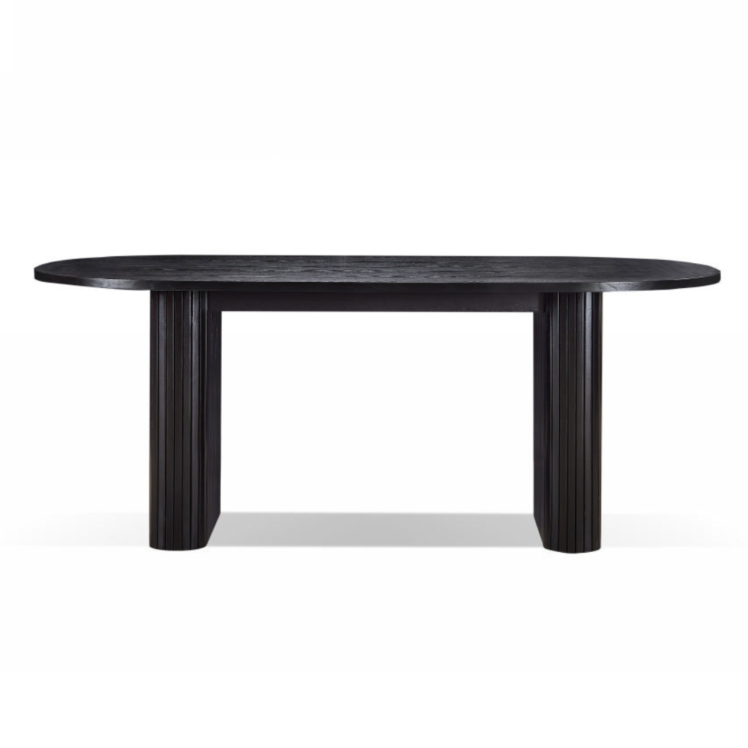 Black oval table on a white background
