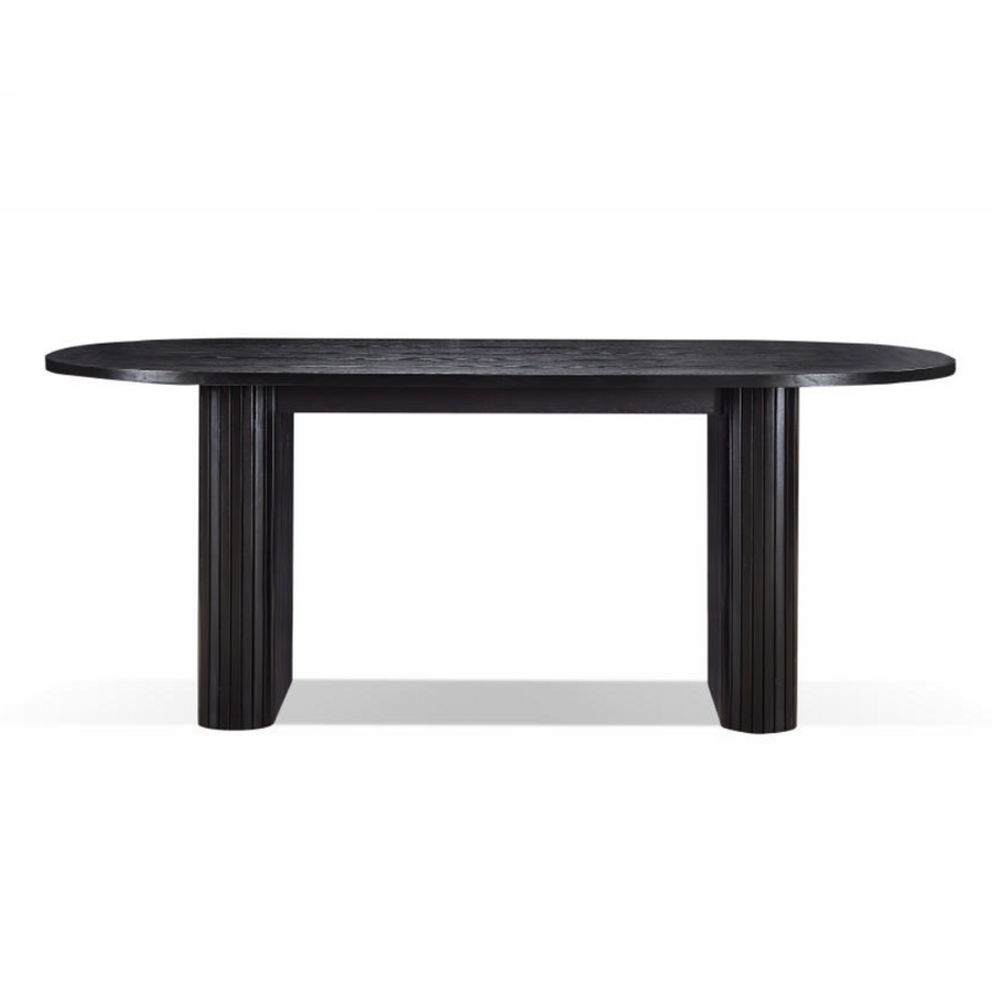 Black oval table on a white background