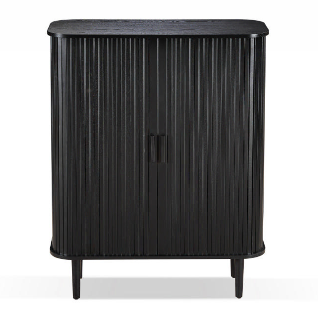 Black ribbed cabinet on a white background