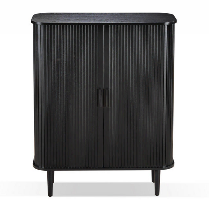 Black ribbed cabinet on a white background